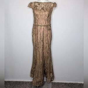 Cameron Blake Brown 221685 Embroidered Rhinestone Cap Sleeve Evening Gown 12